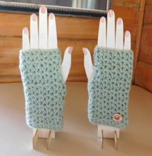 Handmade Women's Crochet Fingerless Gloves Light Green All Seasons Warm Cozy