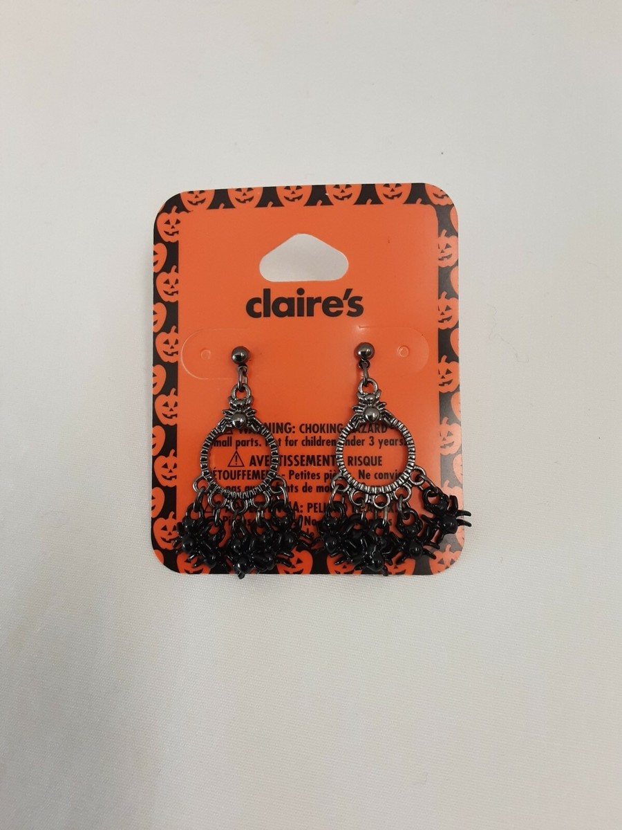 Claire's Halloween Dangling Black Spider Post Earrings BNWT!