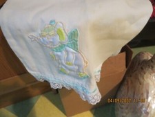 VINTAGE BABY PILLOW CASE--APPLIQUE ELEPHANT--LACE EDGE-- T10-1