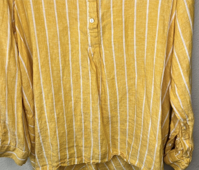 100 Linen 1X C & C California Women’s Yellow Striped Button Up Shirt