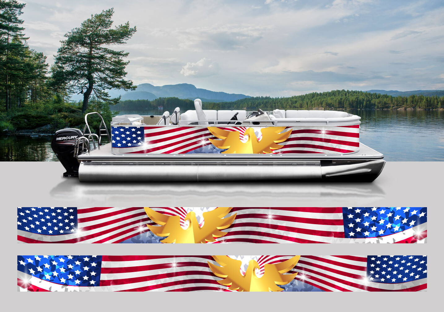 WRAPPING PONTOON REPLACEMENT GRAPHICS KIT DECAL STICKERS BOATS USA FLAG
