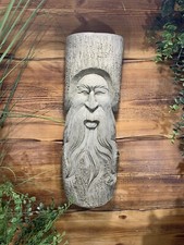 STONE GARDEN TREE MAN GREEN MAN LARGE STRAIGHT BEARD HANGING PLAQUE ORNAMENT