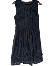 Elie Tahari Black Floral Embroidered Appliqué Dress Fairy Whimsigoth banquet 8