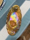 Indiana Amber Iridescent Carnival Glass Floral Oval Decorative Dish — photo 3