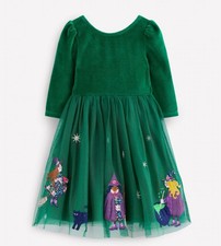 Mini Boden Halloween Dress Green Velour Tulle NWT New 3-4