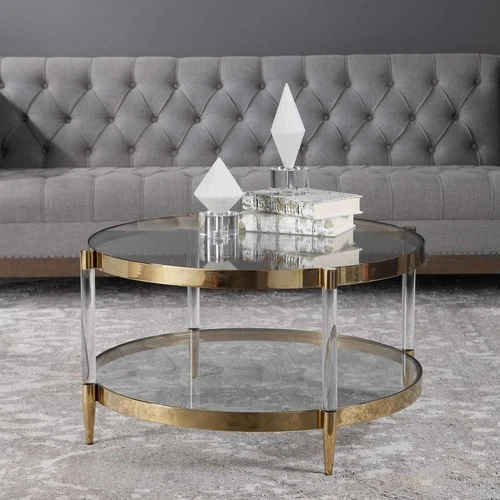 Uttermost 24895 Kellen 32" Diameter Glass Top Acrylic and - Gold - Picture 2 of 5