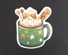 Fancy Cup Of Hot Chocolate Christmas Sticker 2.25" x 2" (C)