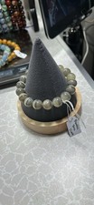 beaded bracelet, Bumble Bee gemstone stretch, Gray White round beads, 11mm