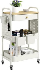 Rolling Utility Cart with Drawer, 3 Tier Rolling Cart with Wheels, Hooks Hangi