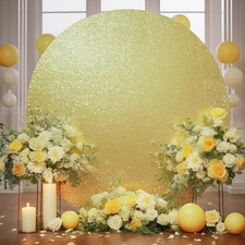 7.2FT Gold Sequins Round Backdrop Cover - Sparkly Glitter Round Arch Stands C...