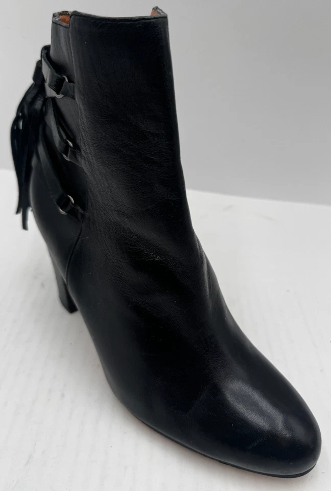 Halogen Sadee Boots Women's Size 8 Black Leather Side Zip Tassel Ankle Boots - Image 1 of 4