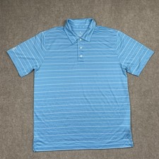 Brooks Brothers Polo Shirt Performance Series Mens Large Blue Striped S/S