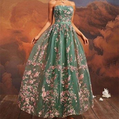 Elegant Off Shoulder Evening Dresses Lace Embroidery Prom Party Dress with Belt