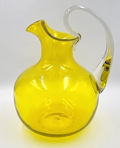 Vintage Blenko Glass #544 Lemon Pitcher w/Crystal Handle Wayne Husted Design