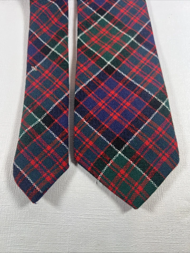 Vintage Tartan Plaid Wool Tie 1970s Made in Scotland Necktie Red/Green/Blue - Image 2 of 4