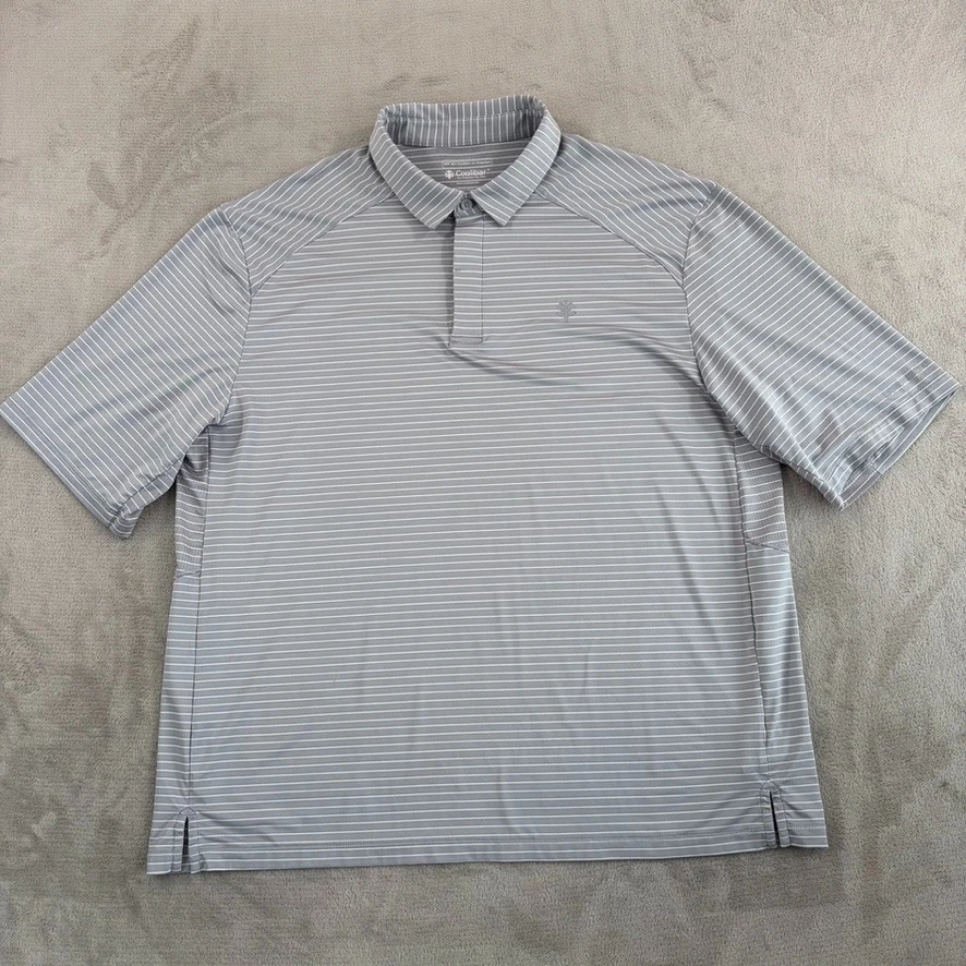 Coolibar Performance Golf Polo Shirt in Grey Striped Men 2XL UPF 50+ Outdoors