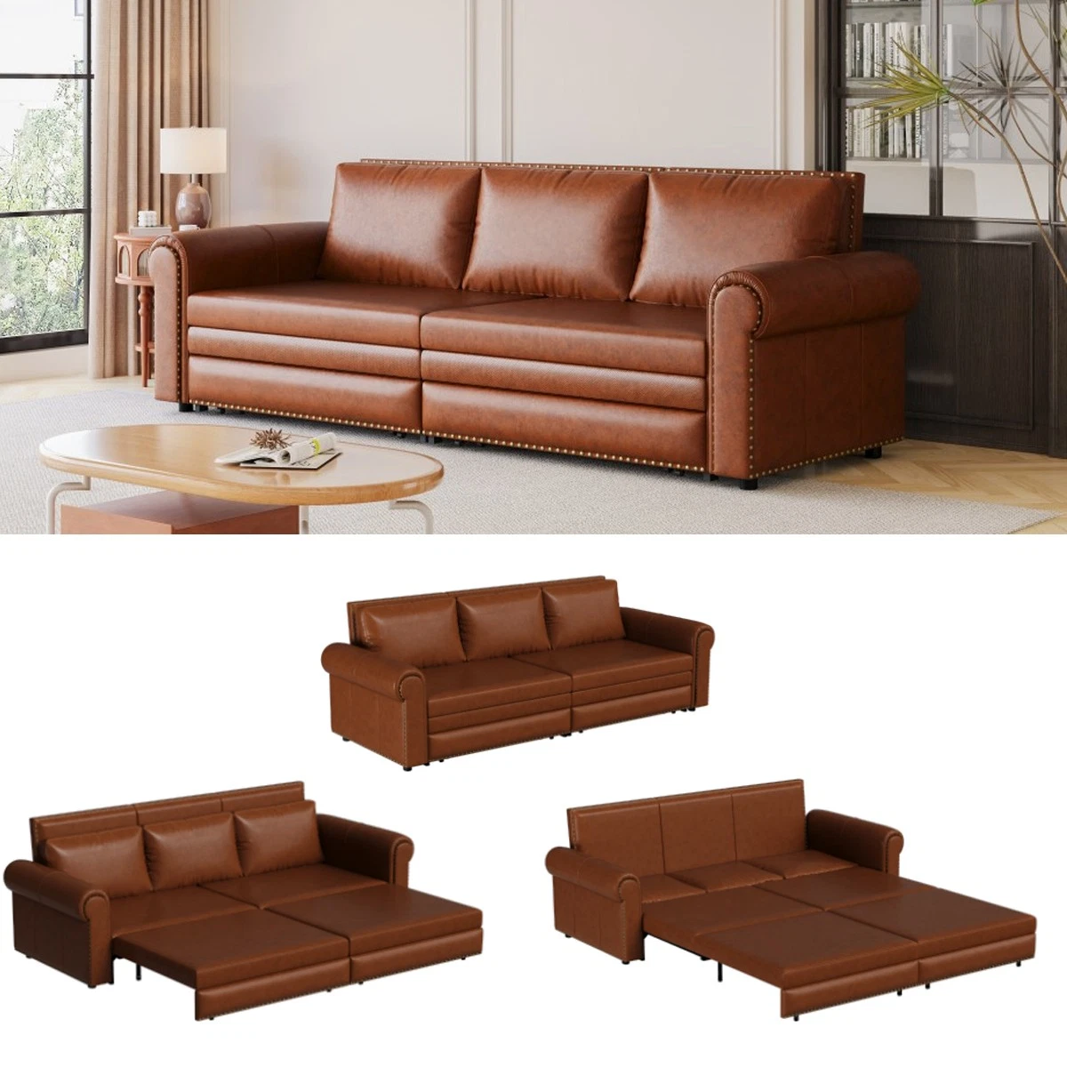 Chesterfield King Pull Out Sofa Bed 3-in-1 Faux Leather Nailhead Trim Rolled Arm
Opens in a new wind