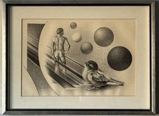 VINTAGE MODERN ART FIGURATIVE SURREALIST LITHOGRAPH SURREALISM WIRTH 1960s