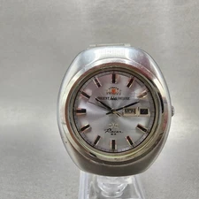 Orient AAA Deluxe Racer Watch Men 38mm Silver Dial Steel Daydate Automatic Runs