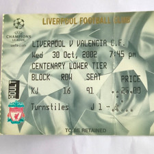 UEFA Champions League 2002/03 Liverpool v Valencia C.F. 30.10.2002 Ticket Stub