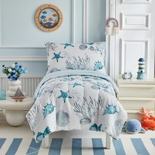 UOZZI BEDDING White Toddler Bedding Set Boys Girls Water Blue Colorful Ocean