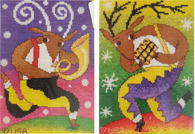 DMC SC003, SC004 Reindeer postage stamp Christmas cross stitch complete kits NEW