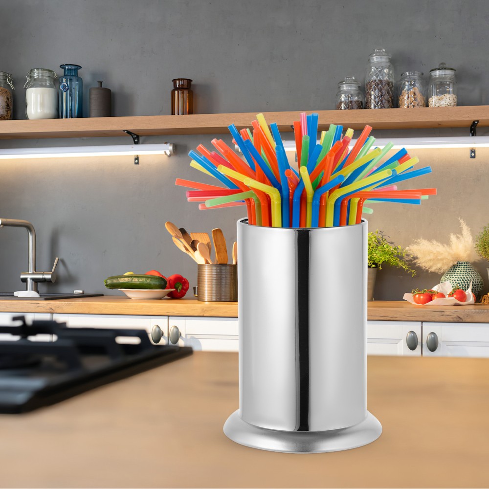 Stainless Steel Cutlery Storage Rack with Straw Holder Dispenser