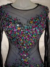 Jovani black sheer Illusion  Dress Embellished jewel colors Size 6
