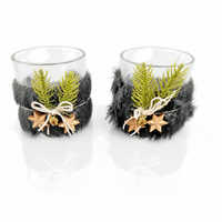 2Er Set Teelichthalter Weihnachten Aus Glas Deko Geschenkidee Advent Winter