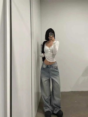 Light Wa Retro Straight Leg Jeans Women's Spring Autumn High Waist Loose Versati
