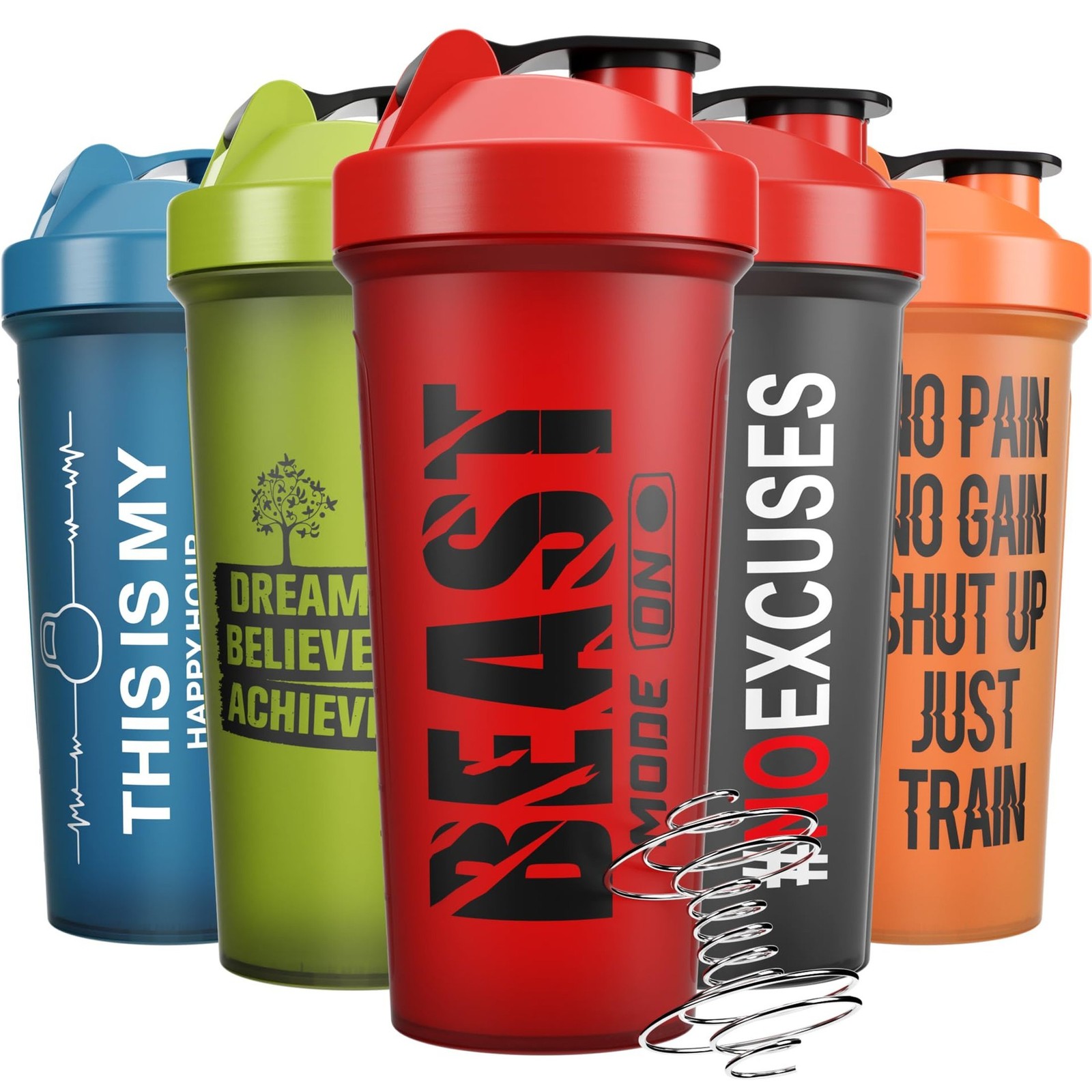 Set of 5 Easy Clean Protein Shaker Bottles, 24 oz