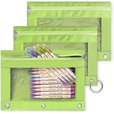 Pencil Pouch 3 Ring Binder,3 Packs Binder Pencil Case with Zipper Clos