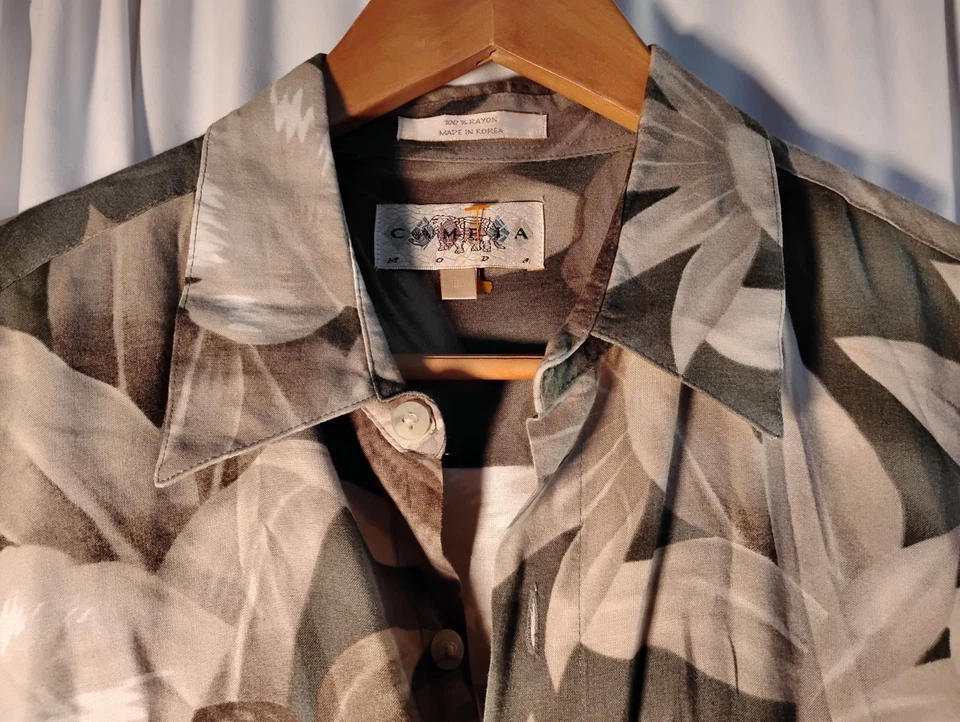 Vintage 90's Campia Moda Green & Cream  Floral Print Men's Short Sleeve L - Image 3 of 4