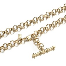 18K GL Solid Rolo Belcher Chain Yellow Gold Necklace with Antique Style T Bar
