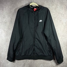 Nike Windbreaker Jacket Mens Large Black Sportswear Windrunner Full Zip Hooded
