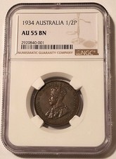 Australia George V 1934 1/2 Penny AU55 BN NGC