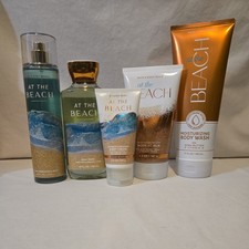 Set of 5 Bath Body Works AT THE BEACH Mist Body Wash Cream Scrub Moisturizing
