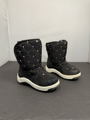Adorababy Black Quilted Snow Boots Toddler Girls With Silver Sequin Size 8