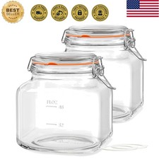 Large Glass Jars with Airtight Lid, 2 Pack Glass Food Storage Jars with 2 Sca...