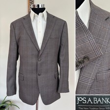 Jos A Bank Executive Two Button Blazer Plaid Wool Sport Coat Jacket Size 44R