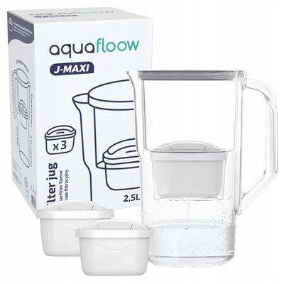Wasserfilterkanne AquaFloow J-Maxi 2,5L Grau inkl. 3x Kartuschen