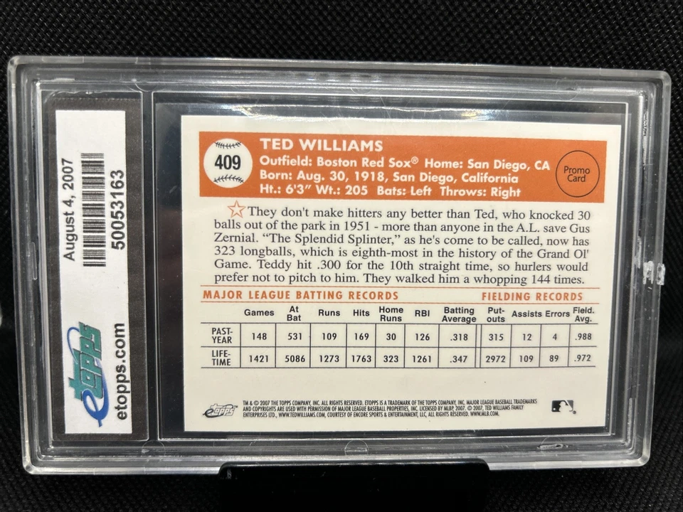 2007 eTopps eCon 5 National Convention FLY Red 1/25 Ted Williams #409 RED SOX - Image 2 of 2