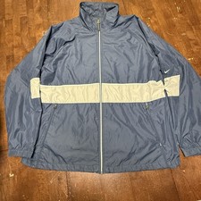 VTG Nike Mens Lined Full Zip Navy Gray Colorblock Windbreaker Jacket 2XL Silver