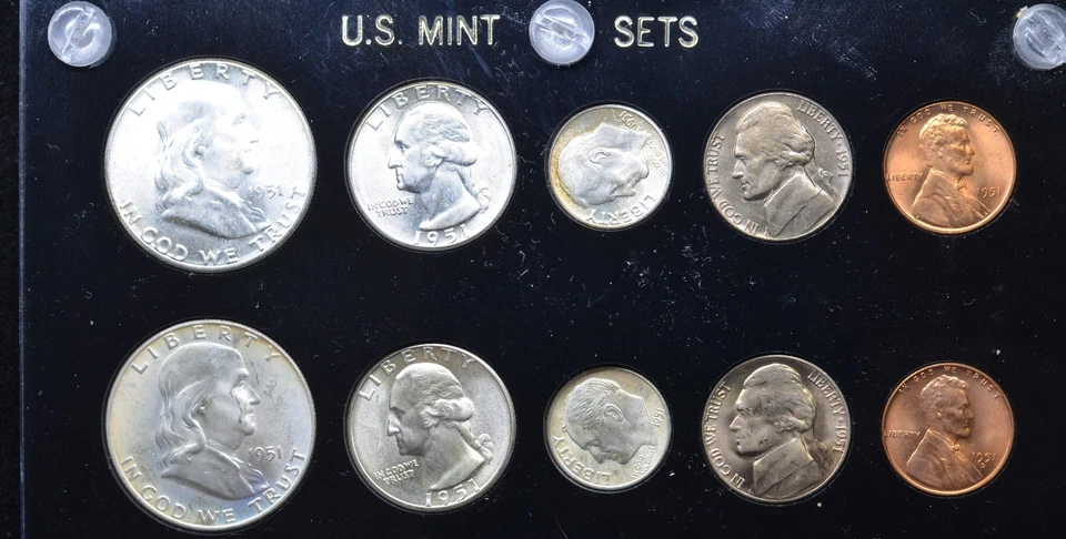 1951 P, D & S U.S CHOICE/GEM/BU MINT SET 15 COINS FULL BELL FRANKLINS CHOICE - Image 3 of 4