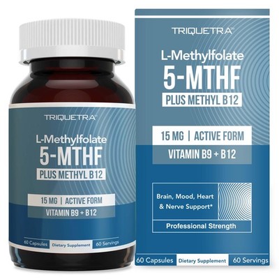 L Methyl Folate 15mg Plus B12 Cofactor   High 60 Count (Pack of 1)