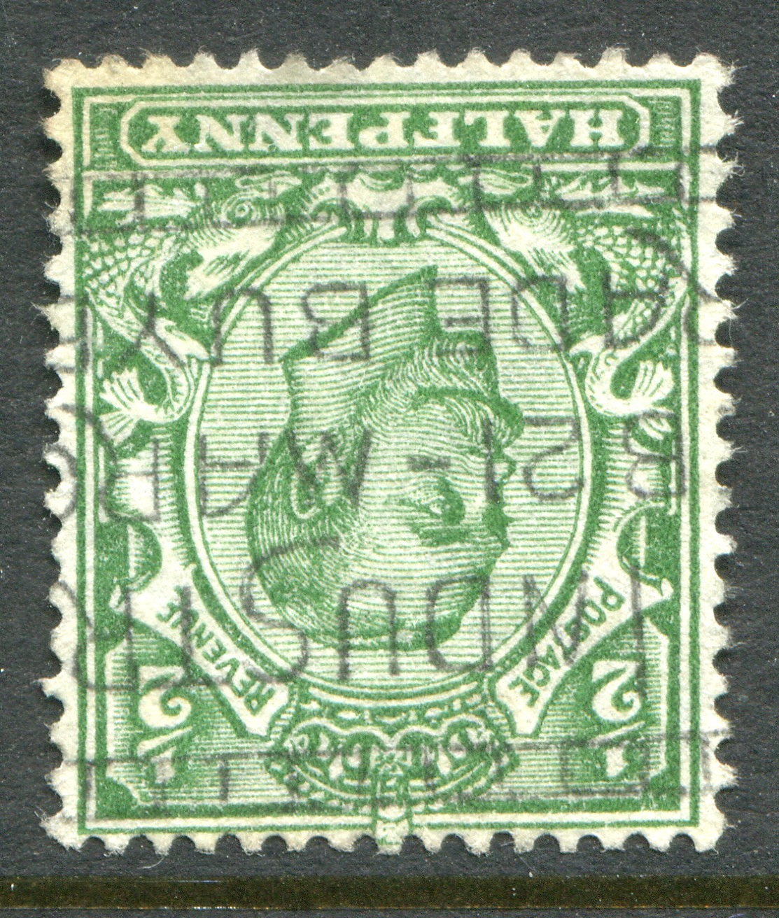(357) VERY GOOD USED 1912 GV 1/2d GREEN WMK INVERTED & REVERSED SG346Wk ...