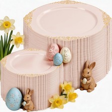 200PCS Pink and Gold Plates - Pink Plastic Plates - Fancy Disposable Plate wi...