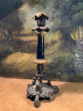 Ancien bougeoir d'époque Restauration en étain et bois laqué