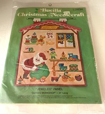 Vintage Bucilla SANTA'S WORKSHOP Jeweled PANEL FELT KIT Christmas Needlecraft