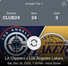 LAKERS CLIPPERS TICKET INTUIT DOME CLUB SEATING DECEMBER 20TH